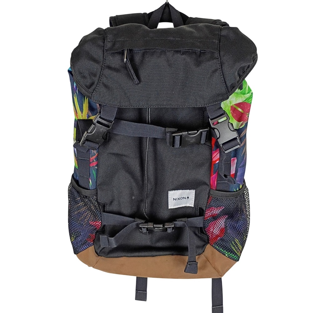 Nixon Landlock Backpack Black Tropical Floral Print Skate Straps Laptop Sleeve